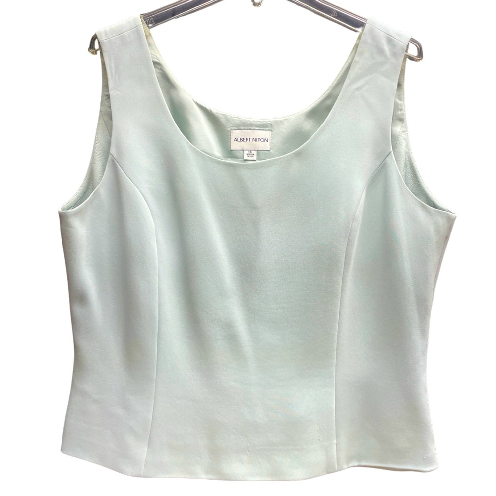 Vintage Albert Nipon Mint Green Bow Detail Blazer And Tank Top Set Sz 16 - Picture 2 of 9